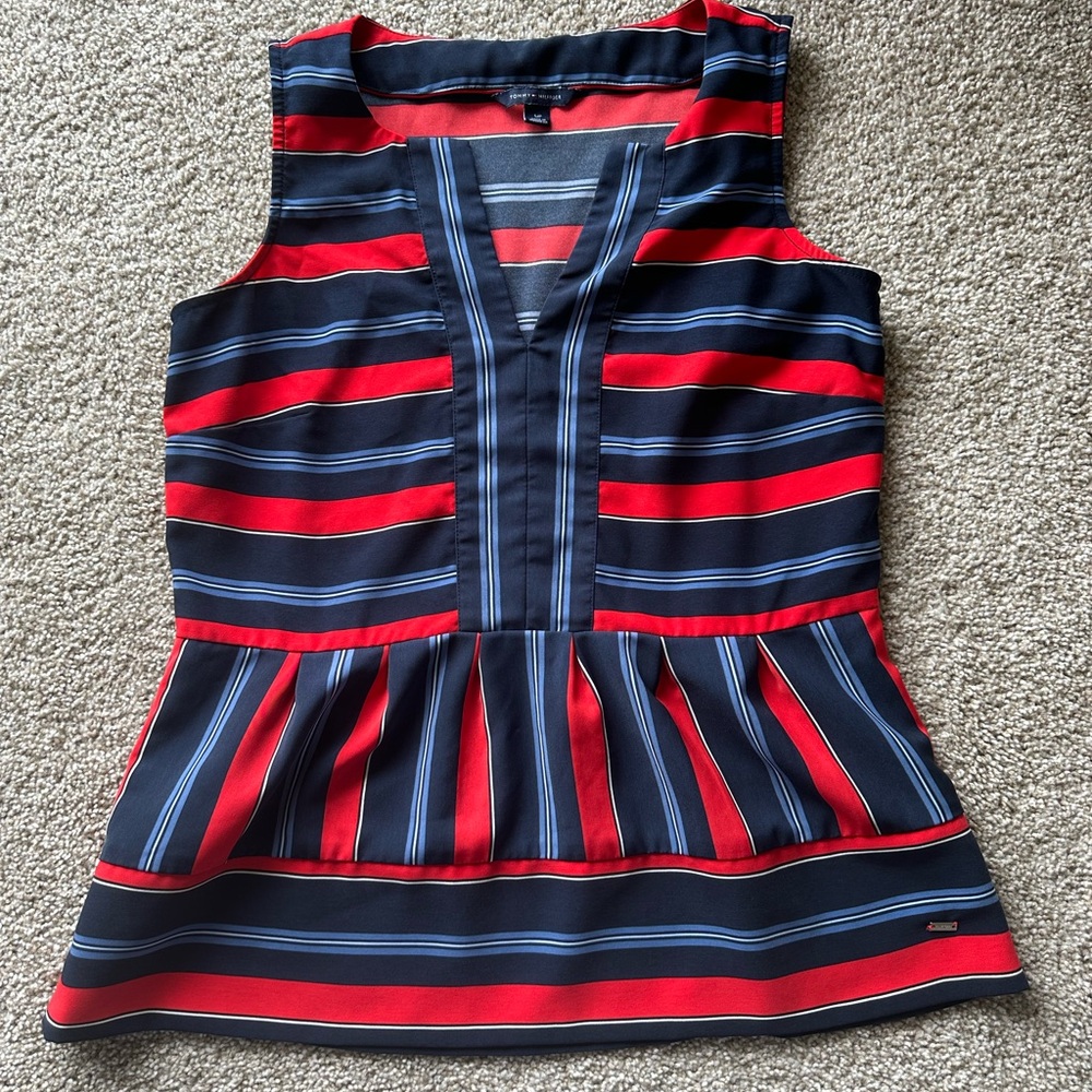 Tommy Hilfiger Red and Black Striped Blouse Size S/M